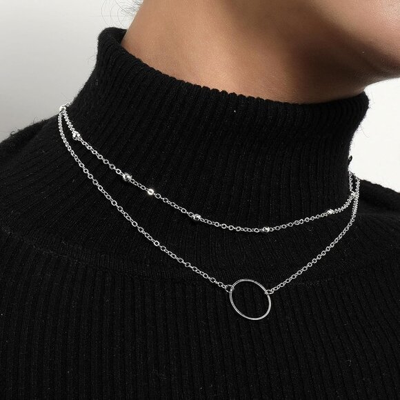 🆕 Women Silver Trendy Chunky Necklace Stack Multilayered Bar Pendant Jewelry - Picture 5 of 7